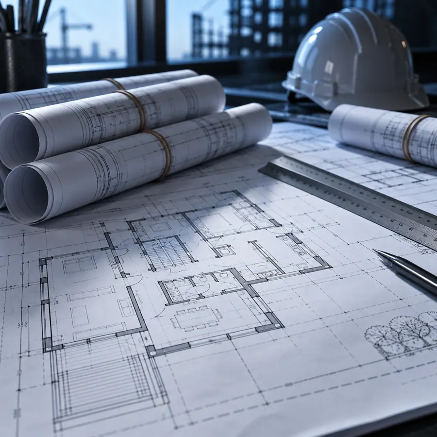 Architectural blueprints and construction plans