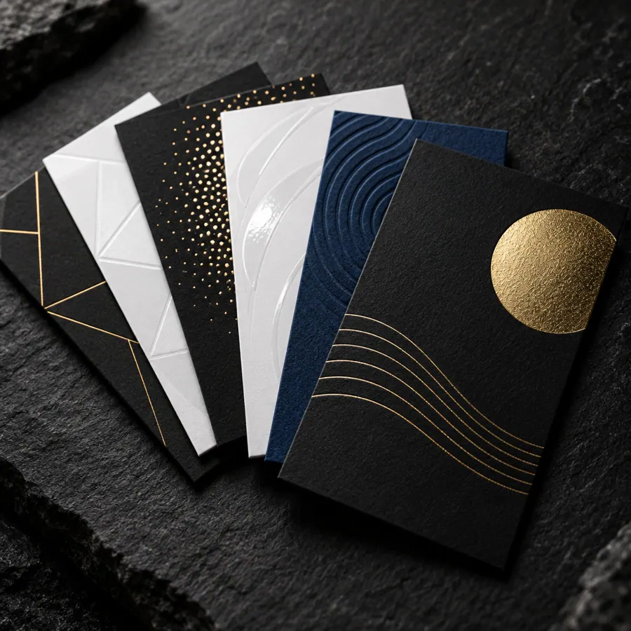 Premium business cards with gold foil and spot UV