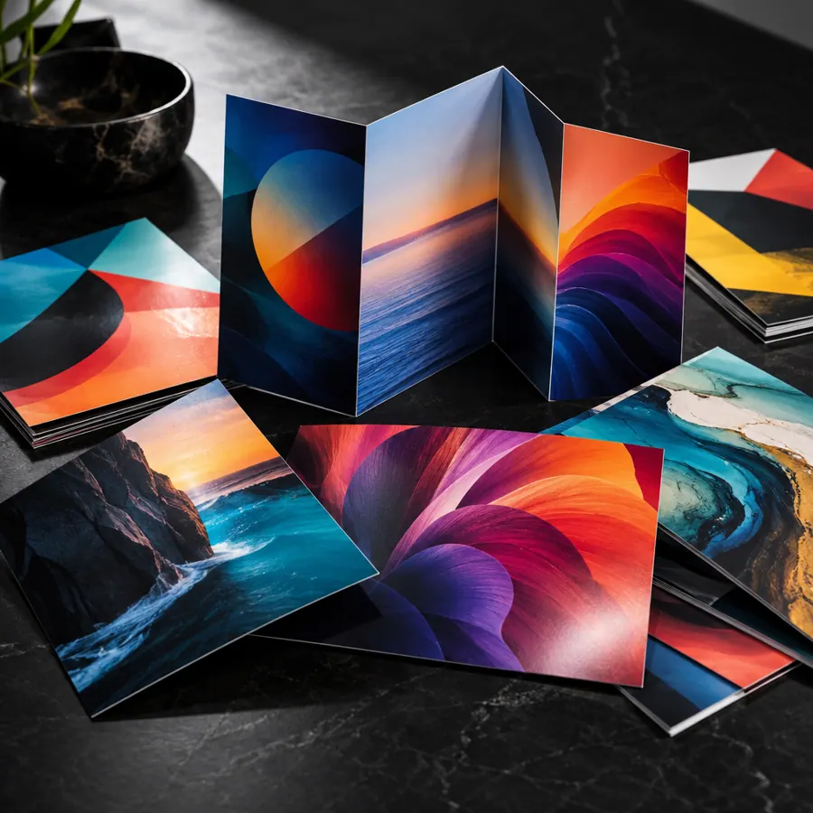 Fanned flyers, brochures and postcards