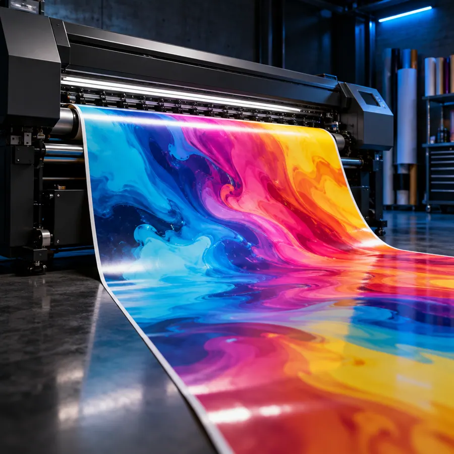 Wide-format printer producing a colorful banner